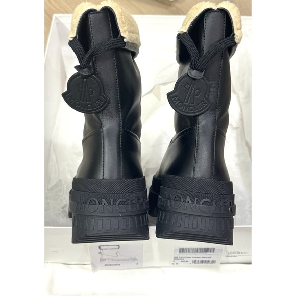 MONCLER Moscova faux fur-trimmed leather ankle boots booties Size 8 NEW - Picture 11 of 16